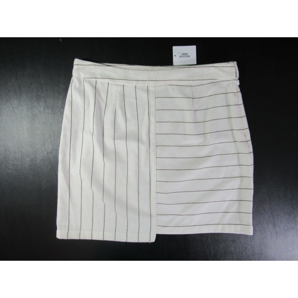 NEW Urban Outfitters Pinstripe Skirt Medium Linen Blend Asymmetrical Hem